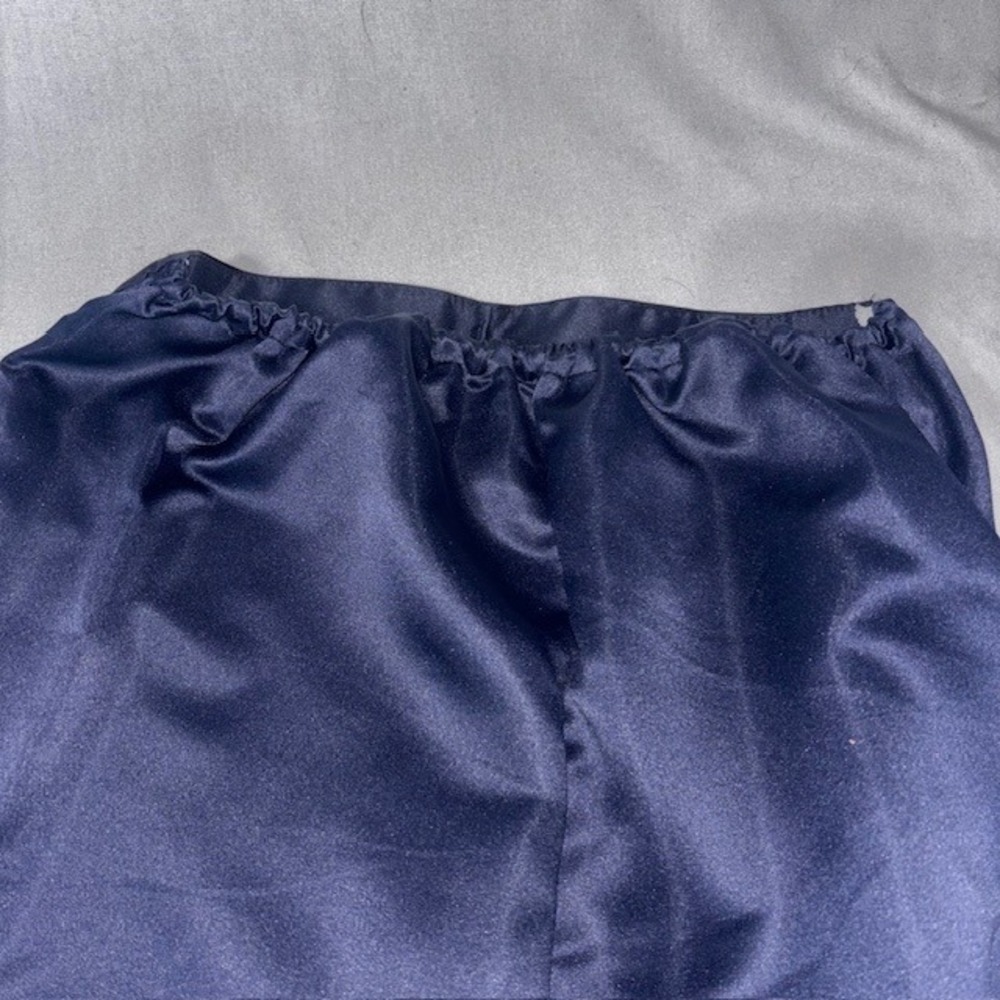 Vintage Made in Japan Floral Kimono Pajama Set Blue Navy Satin Loungewear Medium - Picture 7 of 8